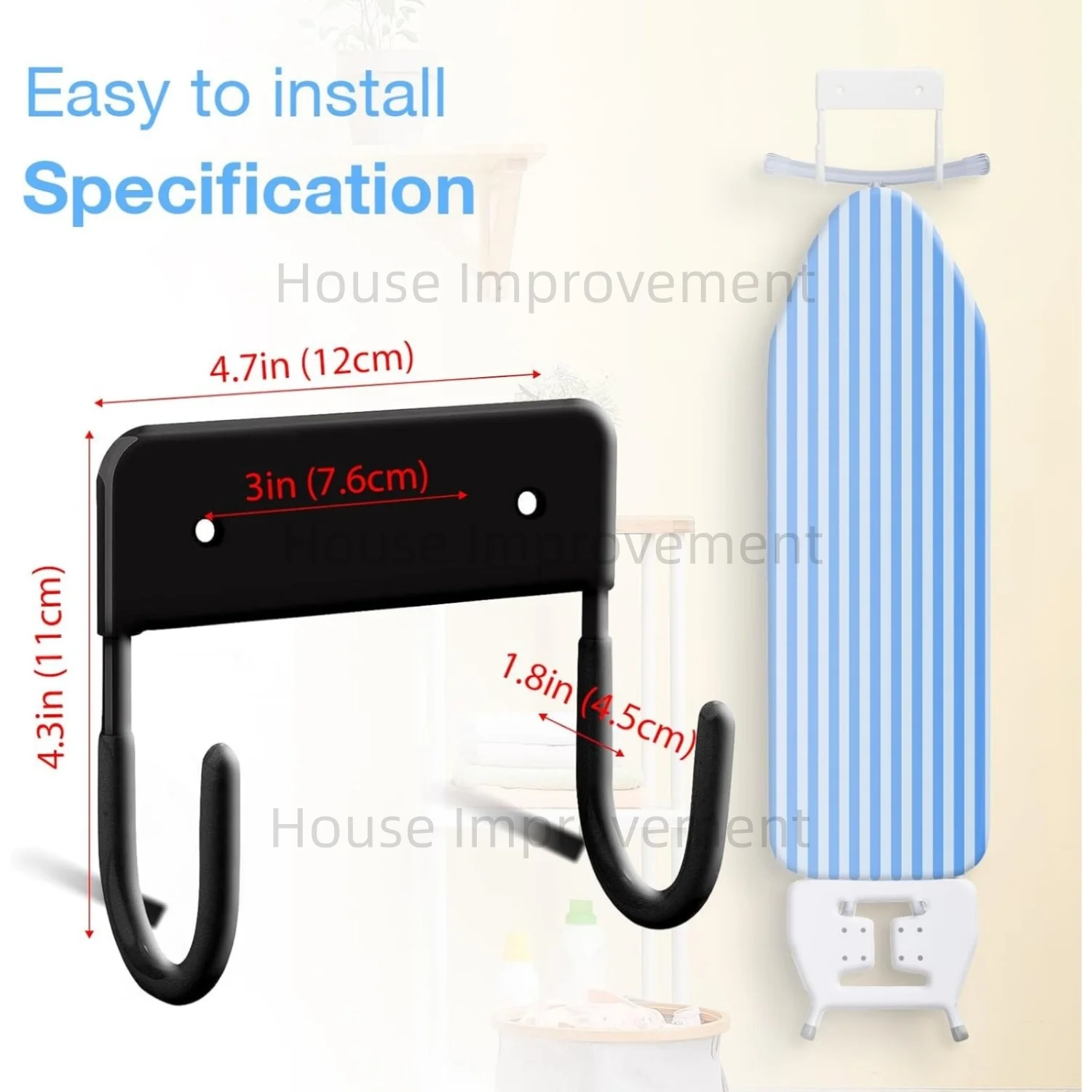 Soporte para colgar tabla de hierro, gancho para tabla de planchar, estante de montaje en pared para lavandería, estante de almacenamiento que ahorra espacio, colgador de estante colgante