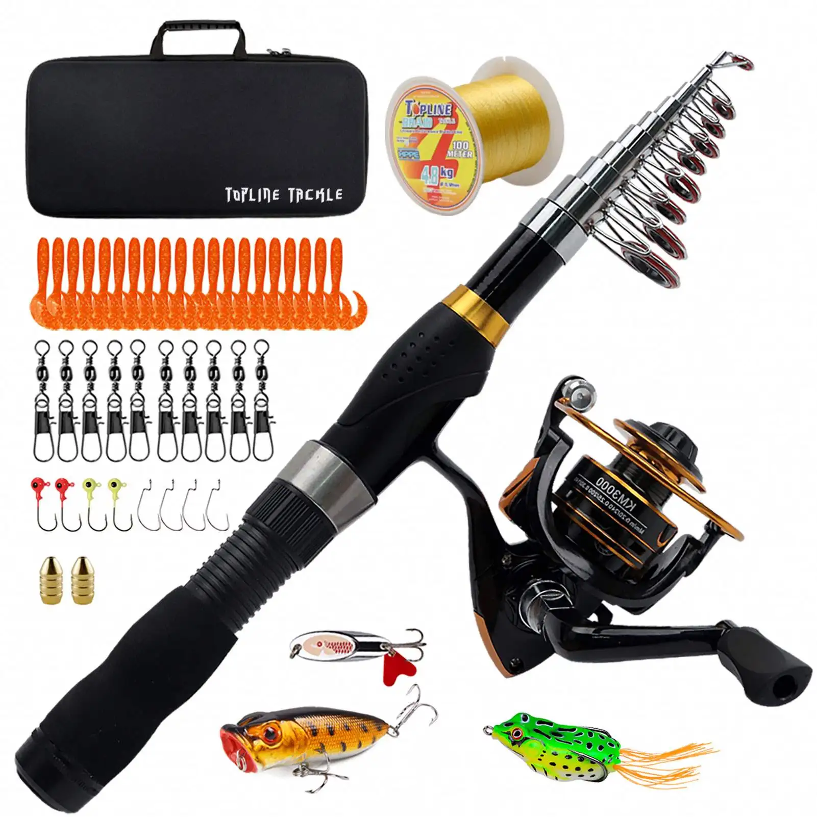 

Tackle Portable Collapsible Fishing Pole Kit Ultralight Trout Telescopic Spinning Rod and Reel Combo Glass Cloth Bag 2mm