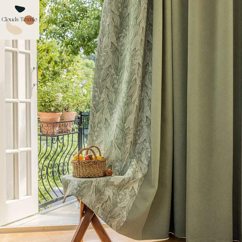 

Modern Split Jacquard Chenille Green Curtains for Living Room Bedroom Window Simple Blackout Curtains Customize
