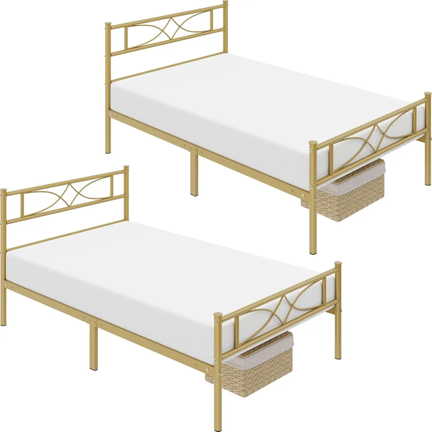 

2PCS Twin Size Simple Metal Bed Frame with Curved Design Headboard and Footboard, 13 Inches Underbed Storage, 12, Customized