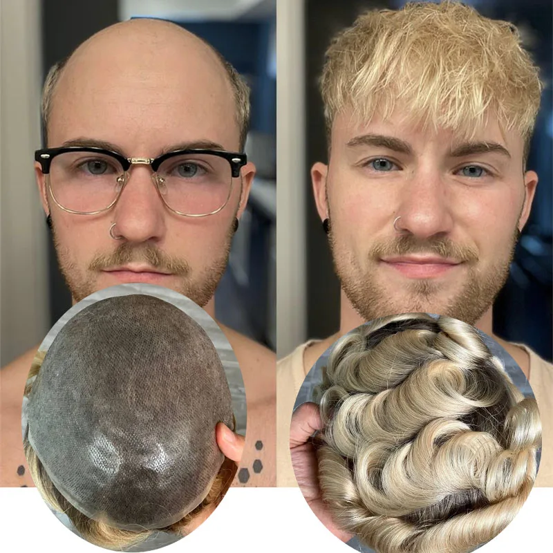 Brown Roots #613 Ombre Blonde Male Wig Euro 100% Human Hair Toupee Men Full PU 0.06mm Super Thin Skin V Loop Prosthesis System