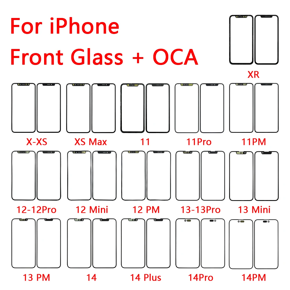 New Front Screen Outer Glass With OCA For iPhone X XS MAX XR 11 12 13 14 Pro Max Mini Plus Phone Repair