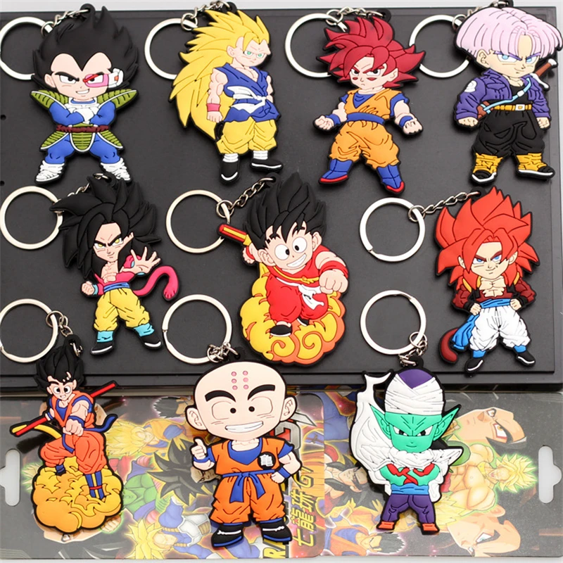 LLavero de dibujos animados de DRAGON BALL Bandai DRAGON Son Goku Vegeta adorno de personaje de dibujos animados llavero de coche Piccolo para regalos
