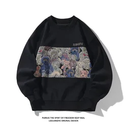 Men‘s Sweatshirt Harajuku Vintage Sweatshirts Hip Hop Hipster Round Neck Pullover Embroider Bear Graphic Unisex Hoodie