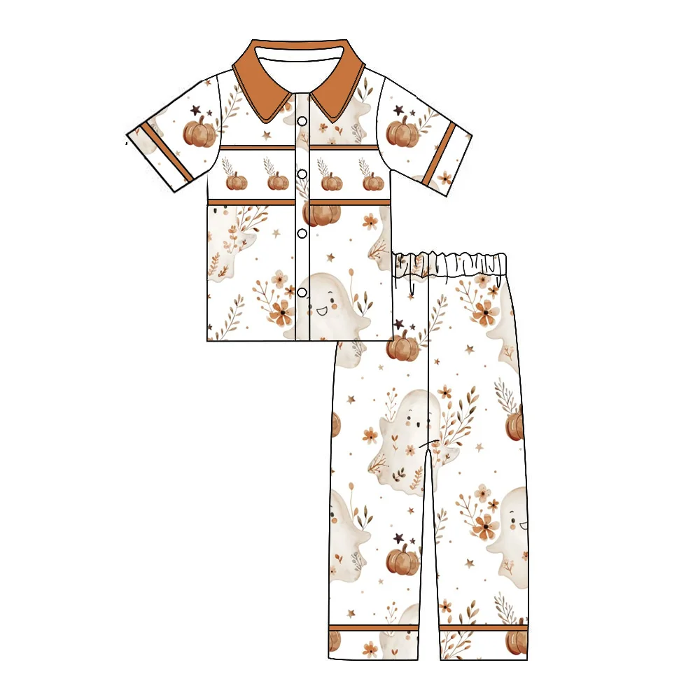 Children Halloween Cute Ghost Cartoon Car Outfits Kids Night-Robe Lightweight Soft Bathrobe Sleepwear With Pockets Boys Pajamas