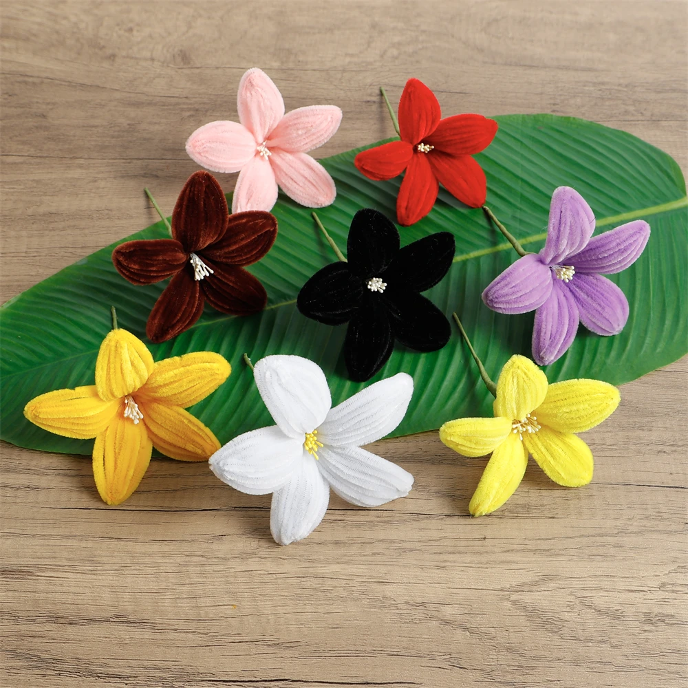 50pcs/Lot Mixed Color Handmade Chenille Stem Lily Flower Hair Pick Pipe Cleaner Flower Hairpin for Girls Wedding Party Hawaii