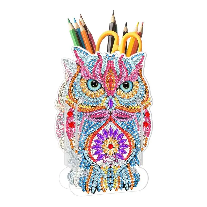 New DIY Pen Holder D-iamond Painting Cute Owl Animal Rhinestone Christmas Ornaments Birthday Gift Office Desk Decoration