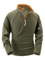 Men's new casual sports stand collar zipper long sleeve solid color shirt tactical arm zipper hoodie set training men's wear