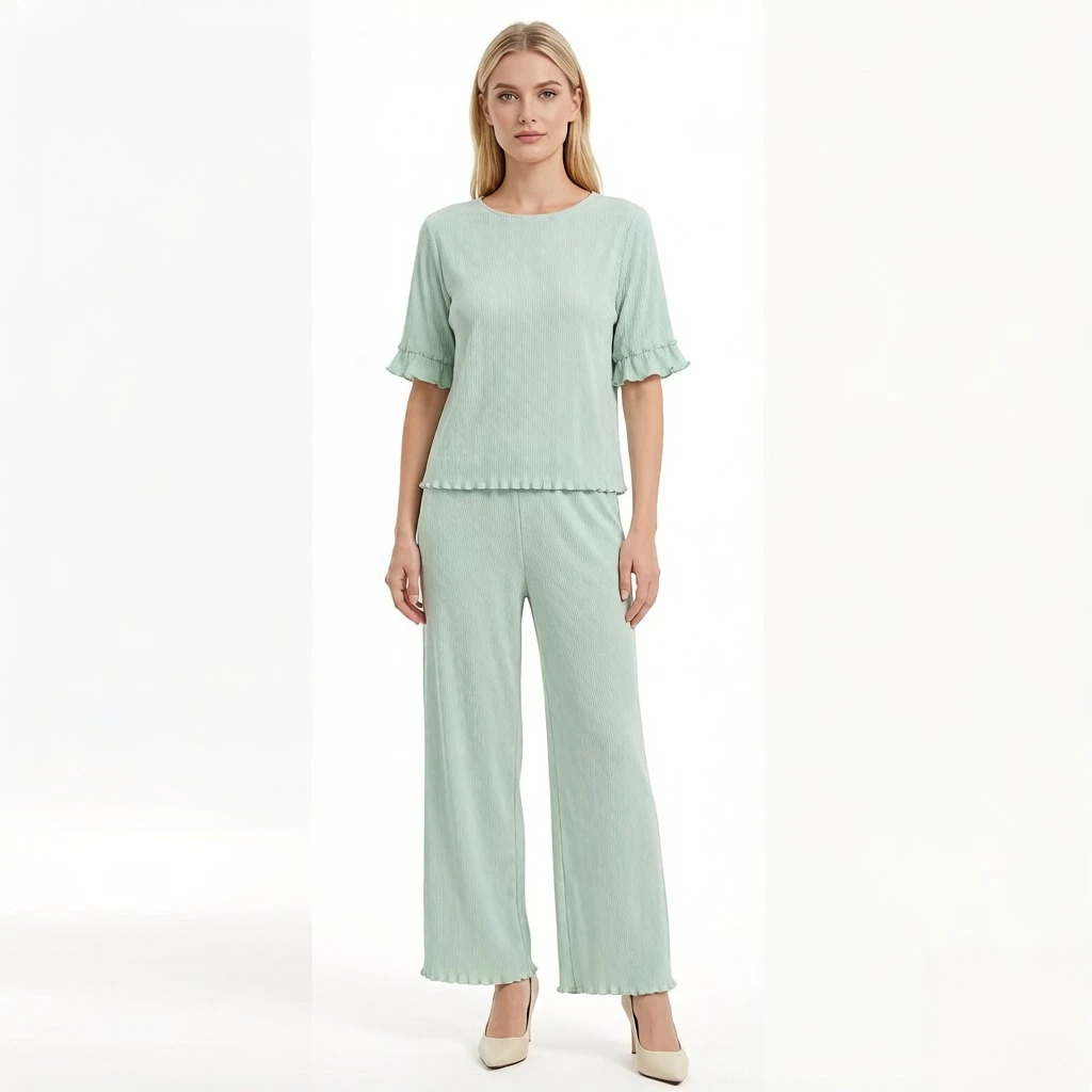 

Комплект Miyake Pleated 2026: Новая коллекция Весна/Лето, женский универсальный топ-футболка и брюки прямого кроя, повседневный плиссированный комплект из двух предметов