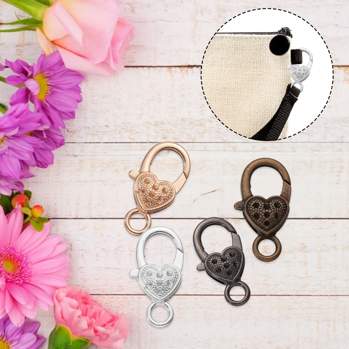 

40 Pcs Heart Shaped Lobster Clasp Alloy Jewelry Buckle DIY Necklace Keychain Vintage Color Storage Box Bag Strap