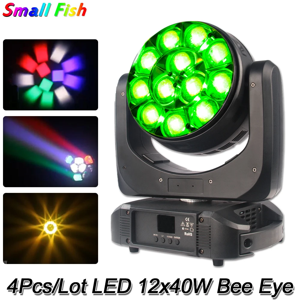 

4Pcs/Lot 12x40W 4in1 RGBW LED Big Bee Eye Zoom Moving Head Light Zoom 21/25/33/81DMX Channels Disco Strobe Stage lights