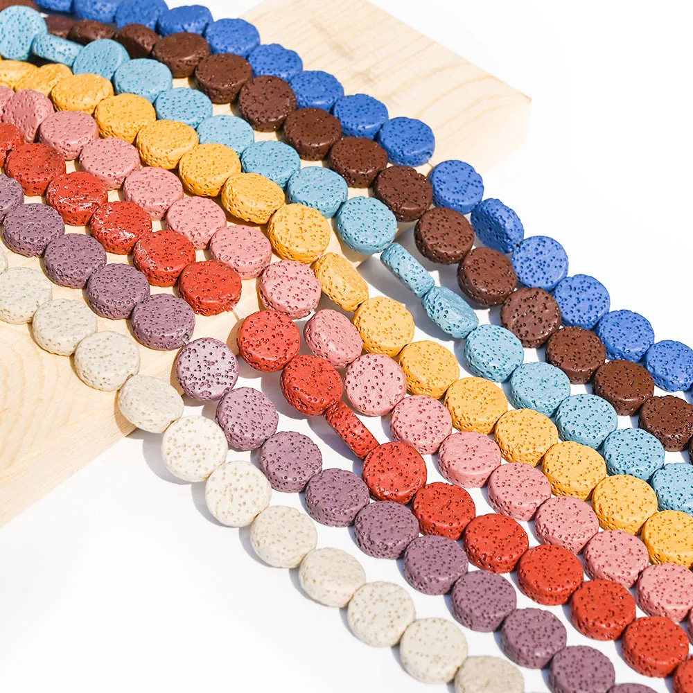 Cross-border jewelry volcanic stone loose beads 6 * 15mm round flat DIY work in progress beaded volcanic rock cake-shaped disc
