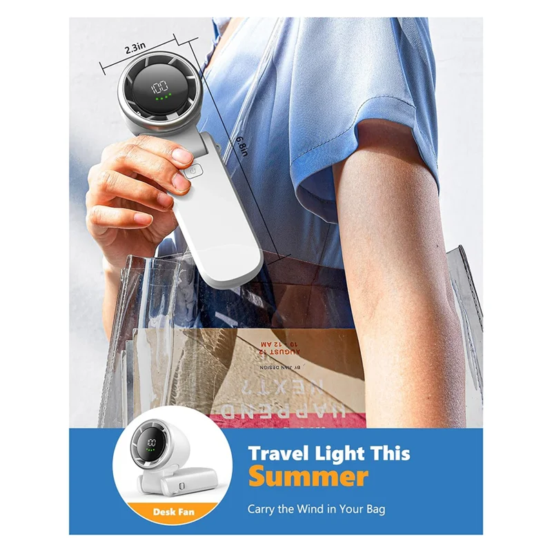 ABBK-Tragbarer Hand-Turboventilator, stufenloser, wiederaufladbarer persönlicher Handventilator mit 100 Gängen und 5000 mAh für Outdoor-/Indoor-Aktivitäten