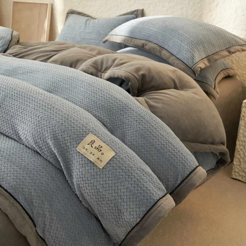 Simple Winter Warm Bedding Set,Flannel AB Side Duvet Cover Pillowcase, Fleece Flat/Fitted Sheet,Twin Queen King Drop Shipping
