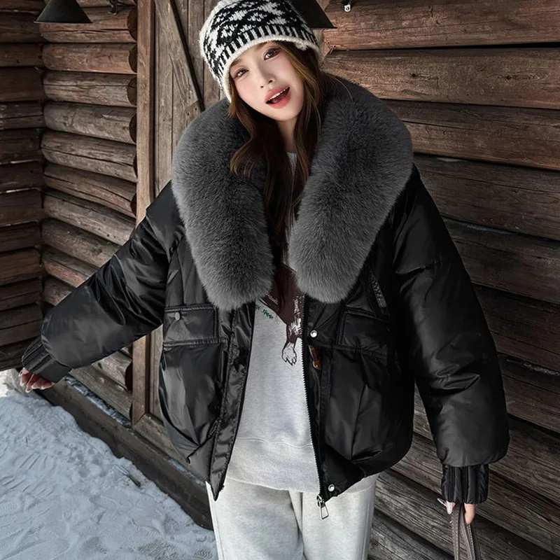 Piumino in cotone da donna di nuova moda 2025 Giacca invernale in cotone caldo Donna Coreana staccabile con cappuccio Collo in pelliccia Parker Capispalla