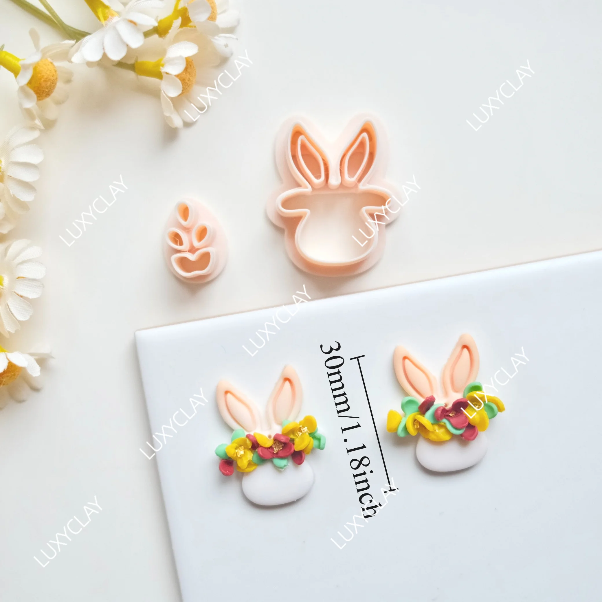 2pcs/set Easter Bunny Head W/ Wreath Shape Polymer Clay Cutters for Pendants Earrings Jewelry Making, Easter Rabbit Clay Cutters
