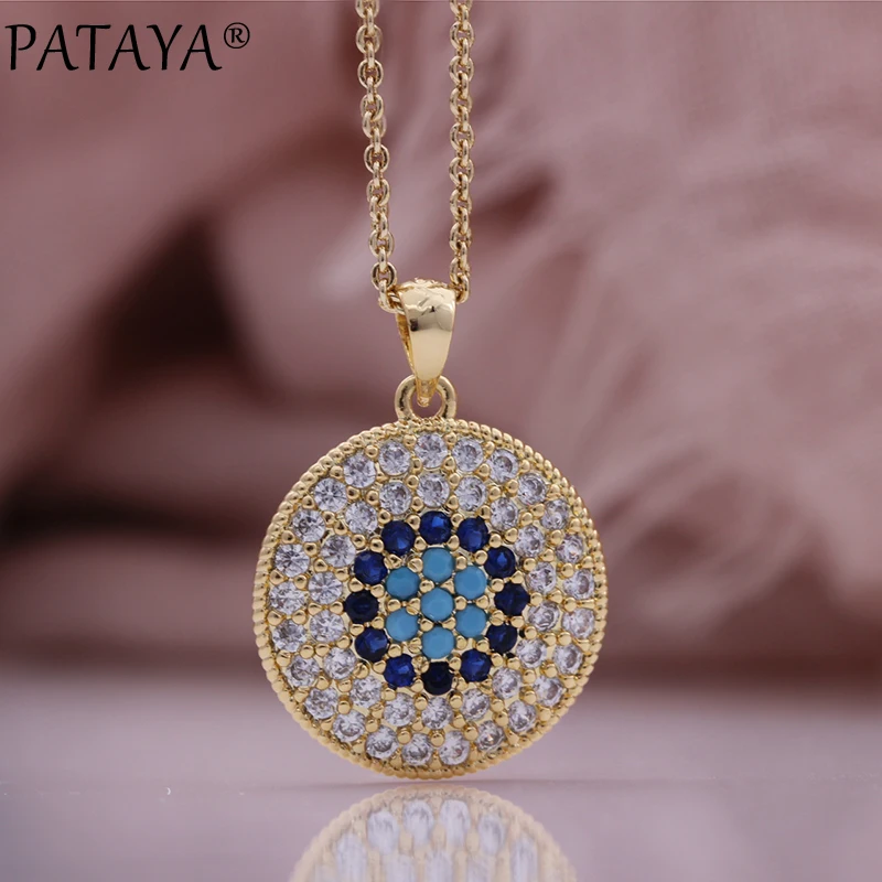 PATAYA New Round Earrings Pendent Necklaces Champagne Gold Color Natural Zircon Lovely Women Luxury Quality Fashion Jewelry Set