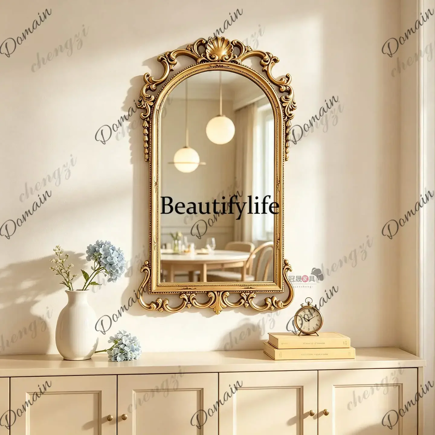 ISL European retro carved makeup mirror French porch background wall wall decorative mirror American