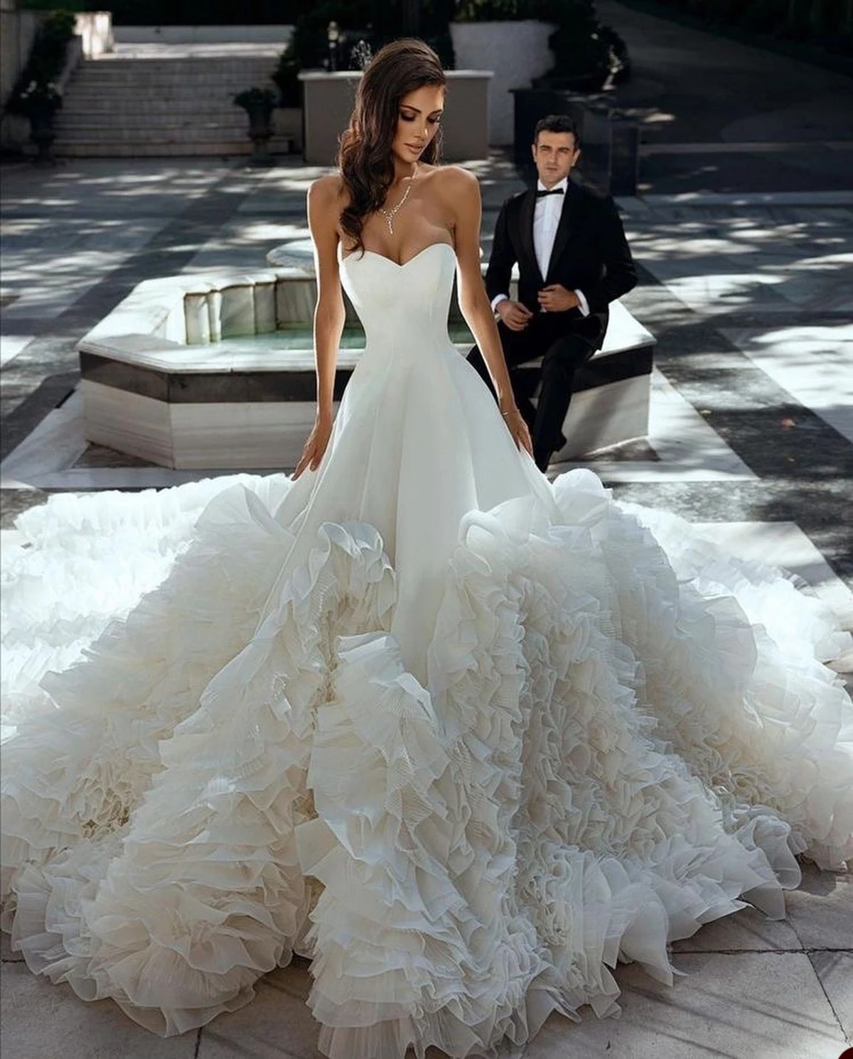 Exquisite A Line Wedding Dress Sweetheart Sleeveless Ruffles Princess Bridal Gowns Custom Made Vestido de novia