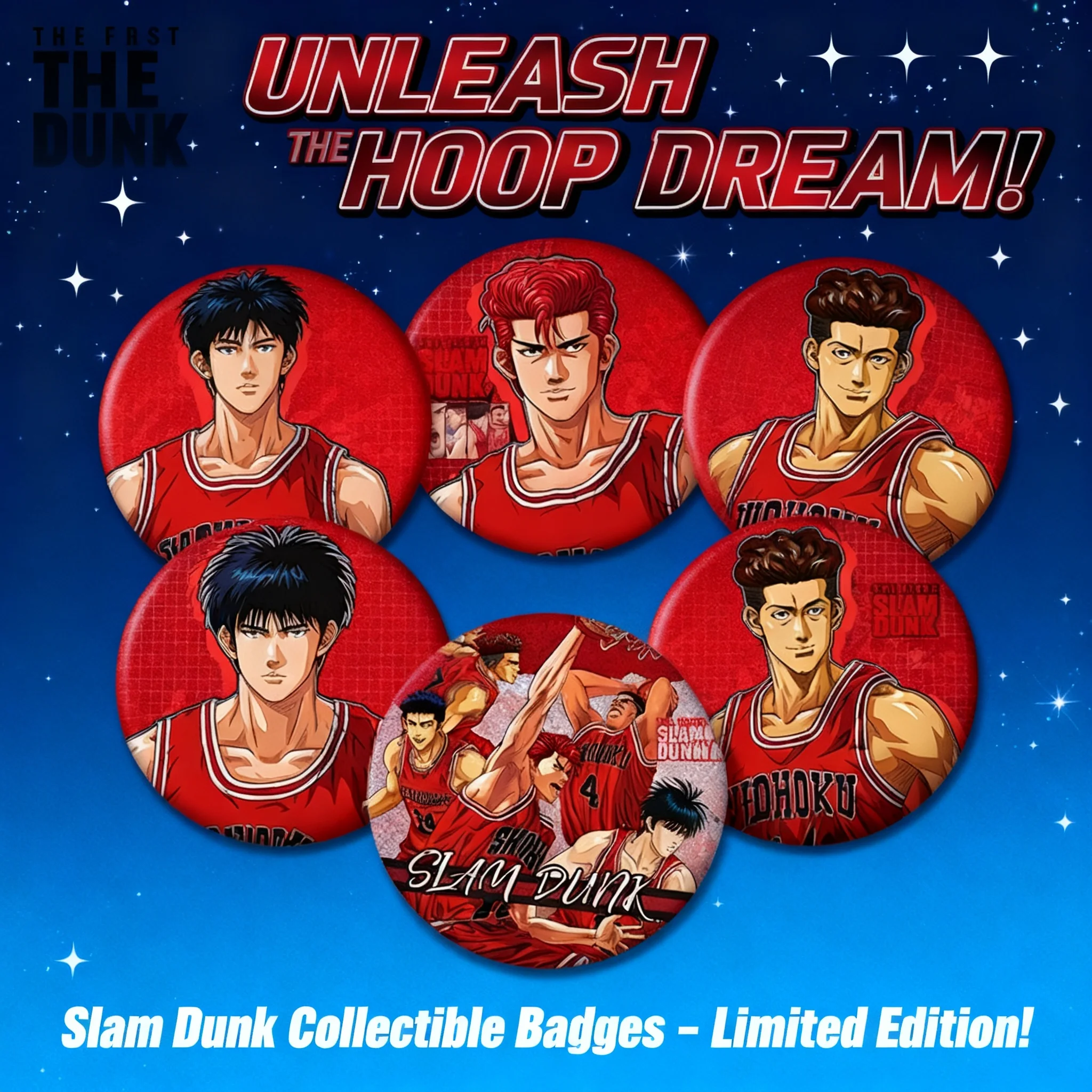 

Slam Dunk 201 Series Anime Badge Double Flash New Design Two Dimensional Bar Pet Material 75mm 58mm Collectible Gift for Fans
