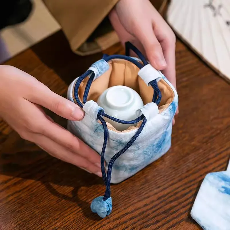 حقيبة أكواب شاي مصنوعة يدويًا على طراز Zen الصيني - حقيبة تخزين محمولة سميكة لإبريق شاي Zisha ومجموعة الشاي السريعة #2