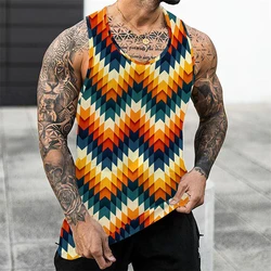 2024 Fashion Stripe Print Vest Unisex Fitness Men's Tank Top Sleeveless Funny Undershirt Black and White Dialy Male Clothes Tops