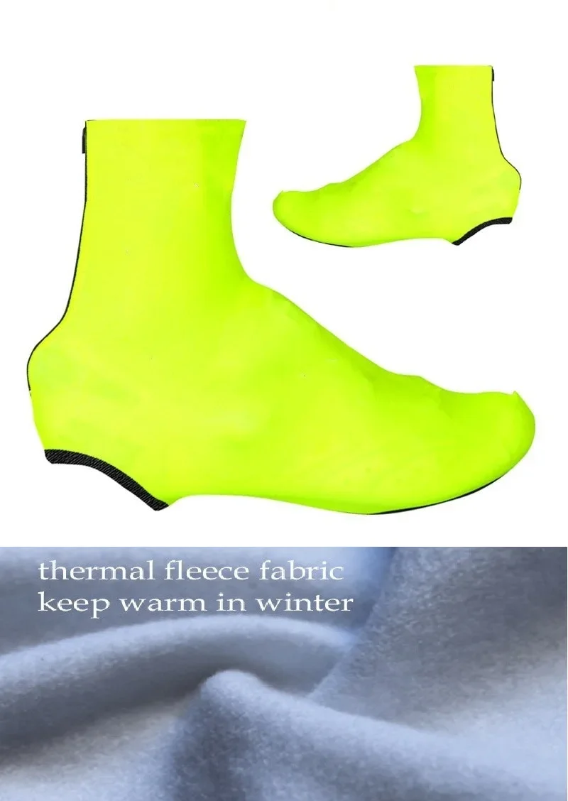 WINTER FLEECE THERMAL FLUO YELLOW Cycling Shoe Cover Overshoes Lycra Road Bicycle Bike MTB Cycling Shoe Cover Size S-3XL