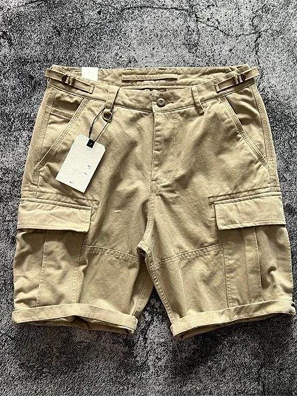 

Американские ретро-шорты из утолщенного чистого хлопка, летние, средней длины, с несколькими карманами, в стиле рабочей одежды, простой дизайн, молодежный стиль