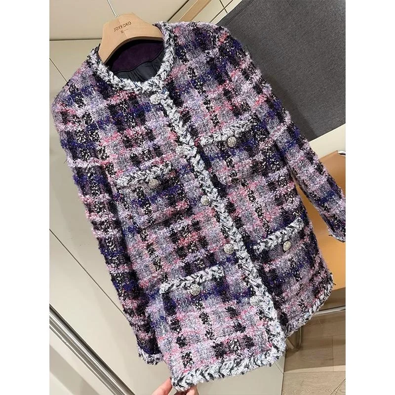 

plus Size Purple Polka Dot oulder Pad round Ne Outerwear Ele Ladylike Retro Versatile Top Commute Straight Cut Long S...