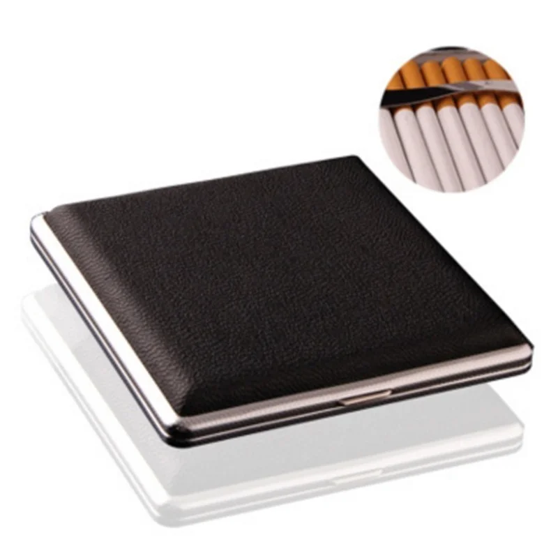20 Sticks Gift for Men\'s Leather Cigarette Box Cigar Case Metal Smoking Accessories Lady Storage Cover Hold