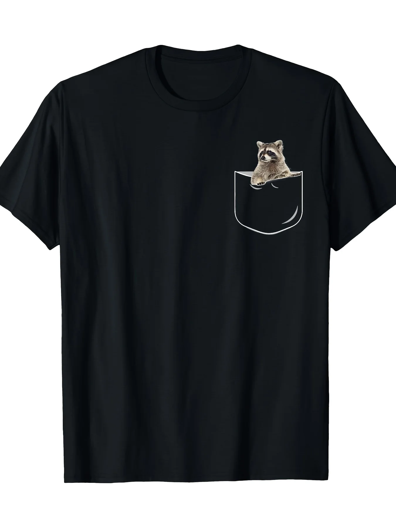 

Raccoon In Pocket Graphic Tee Men's Casual Cotton T-Shirt Funny Animal Print Crew Neck Tee