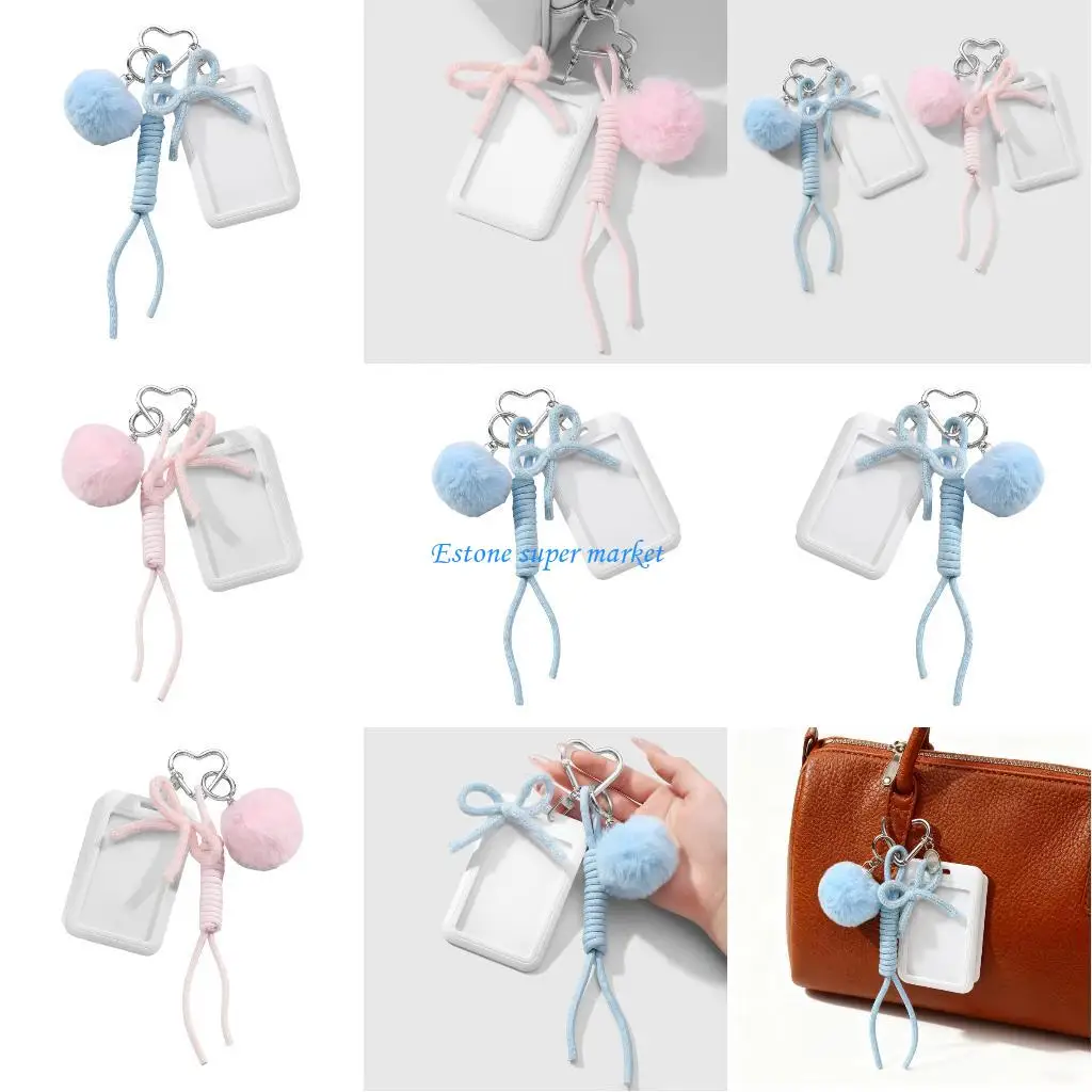 

090B Lovely Furry Ball Keychain Bag Charm Pendant With Card Slot for Adult Kids Gift