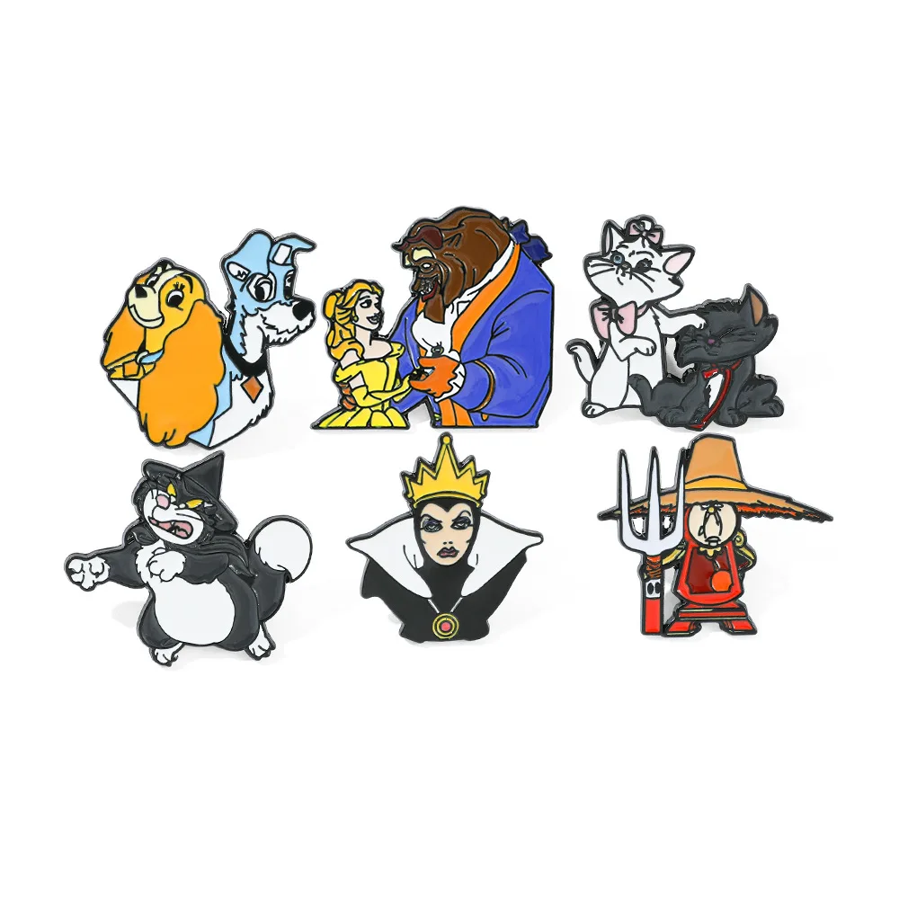 

1 Set Cute Marie Cat Beauty and The Beast The Evil Queen Enamel Pin Brooches for Badges on Accessories Anime Jewelry Gift
