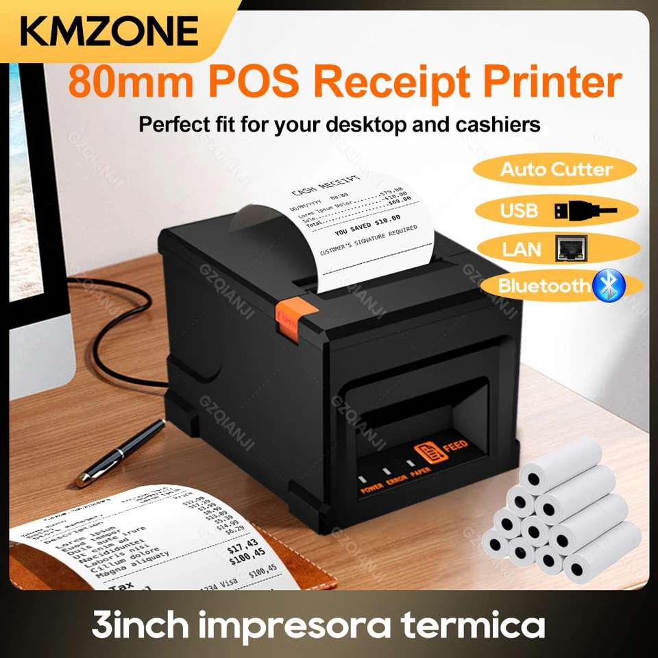 Imprimante Thermique POS 80 Mm – Découpe Auto, USB + LAN, Compatible IOS Pour Restaurant & Commerce