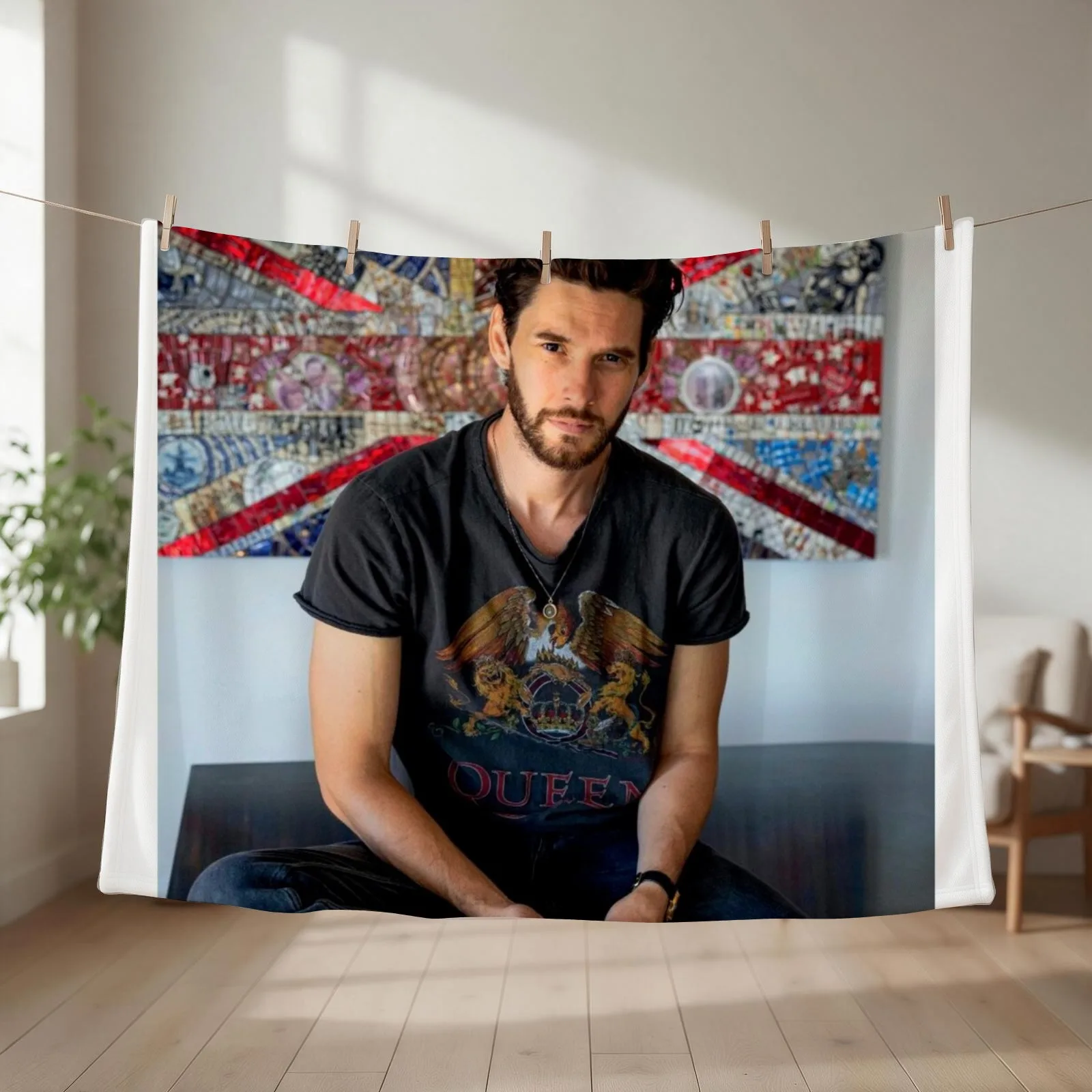 Ben Barnes on his Piano Throw Blanket couch cozy soft plush fuzzy picnic outdoor blanket