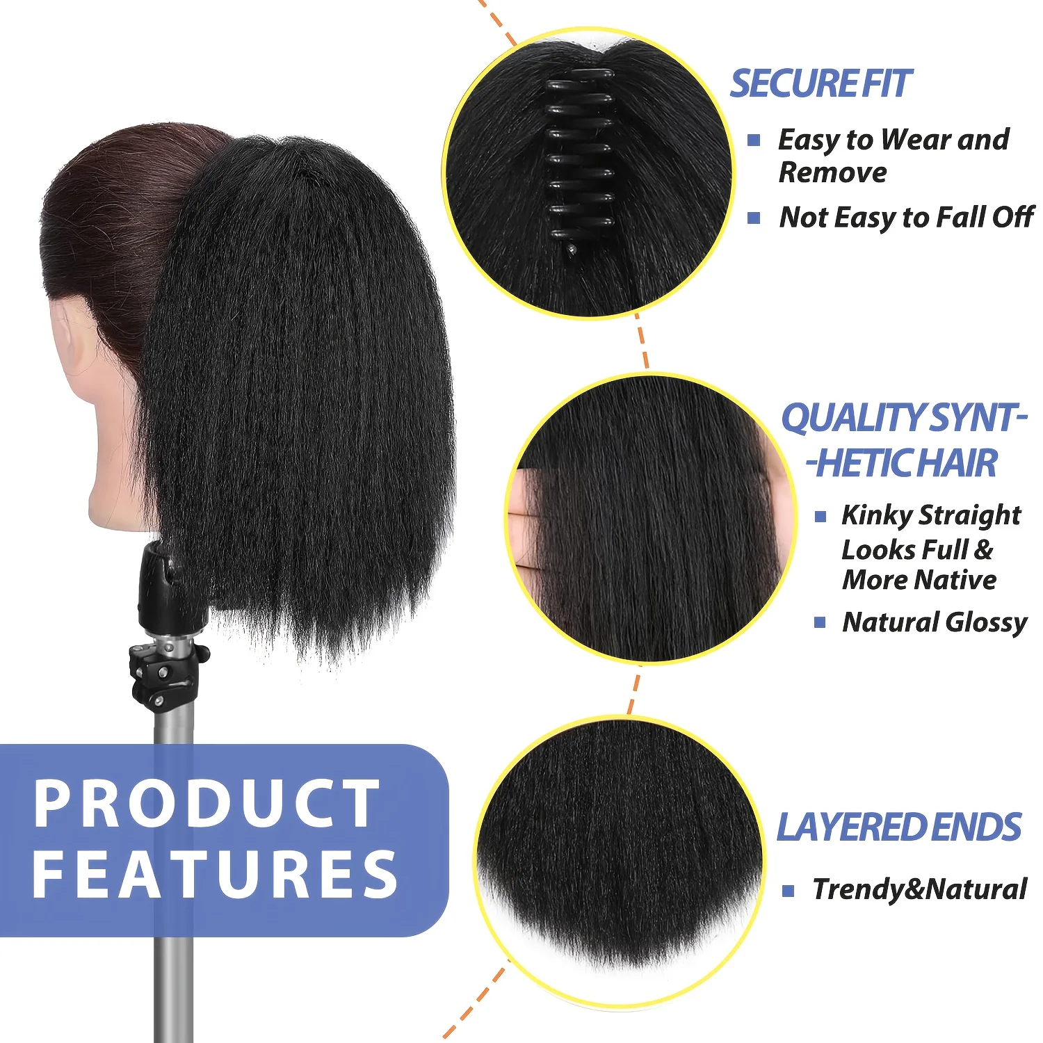 Korte klauw clip in paardenstaart haarextensies Rommelig knotje Haarstuk Natuurlijke zachte synthetische rechte paardenstaart haarstukken voor dames