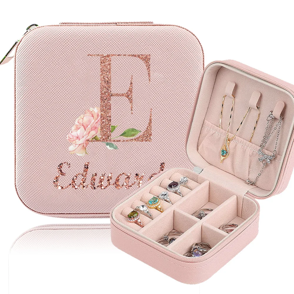 المحمولة السفر حلقة قلادة أقراط صندوق تخزين جديد الإبداعية المطبوعة نمط صندوق مجوهرات