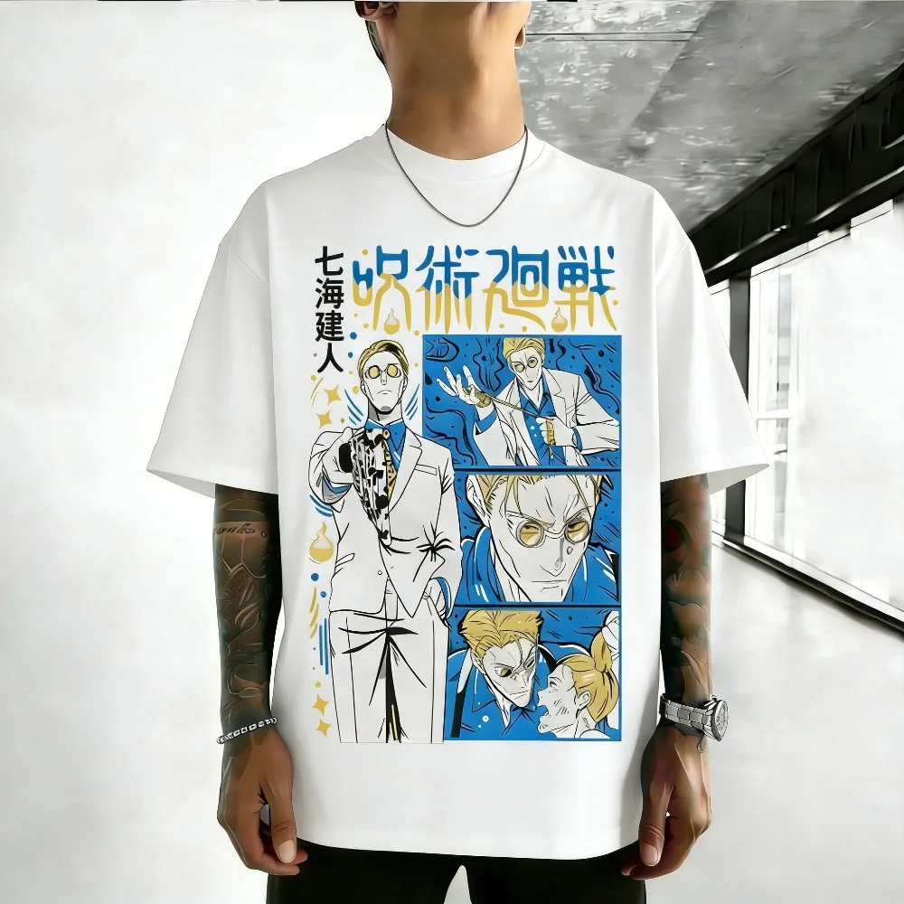 

Jujutsu Kaisen Nanami Kento Unisex Pure Cotton T-shirt 2026 Summer Hot Anime Print Round Neck Loose Family Short Sleeved Top