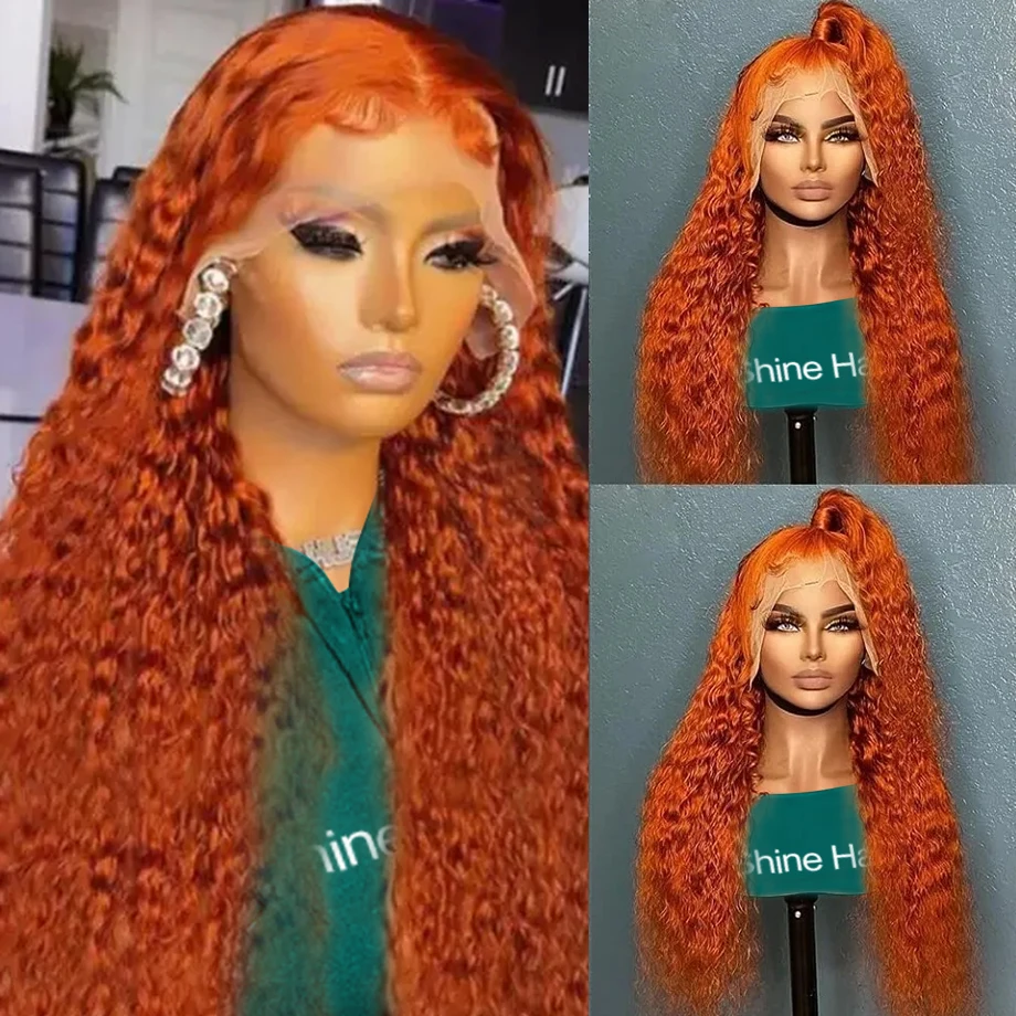 Pomarańczowy Ginger Hd Lace Wig 13x6 Human Hair Wigs For Women Glueless Curly 360 Front 30 Inch Water Wave 13x4 Deep Wave Frontal Wig