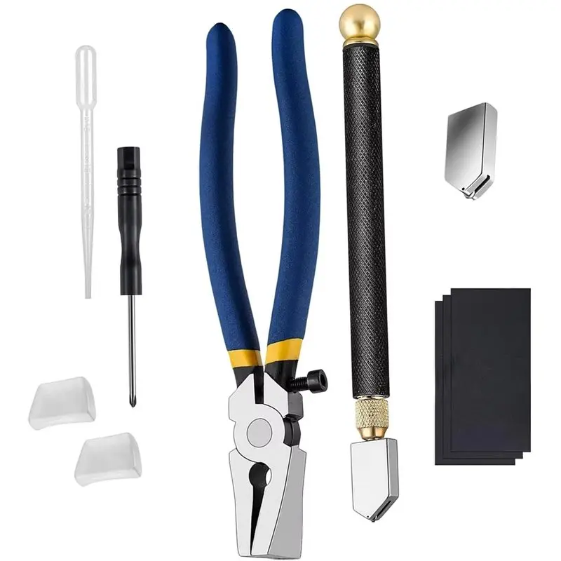Glass Running Pliers Heavy Duty Glass Cutting Tool Kit And Oil Dropper For Stained Glass Fusing Construction