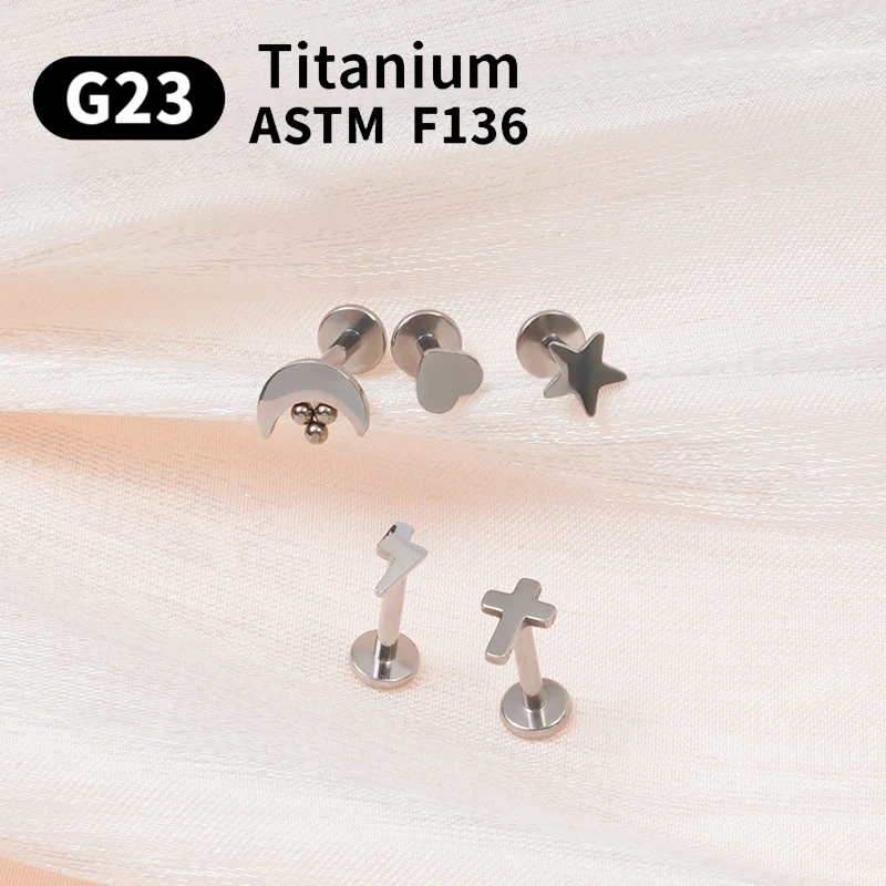 G23 Titanium Pircing stud earring for women Cartilage Helix Earrings Labret Jewelry Heart & Moon Lightning small Stud