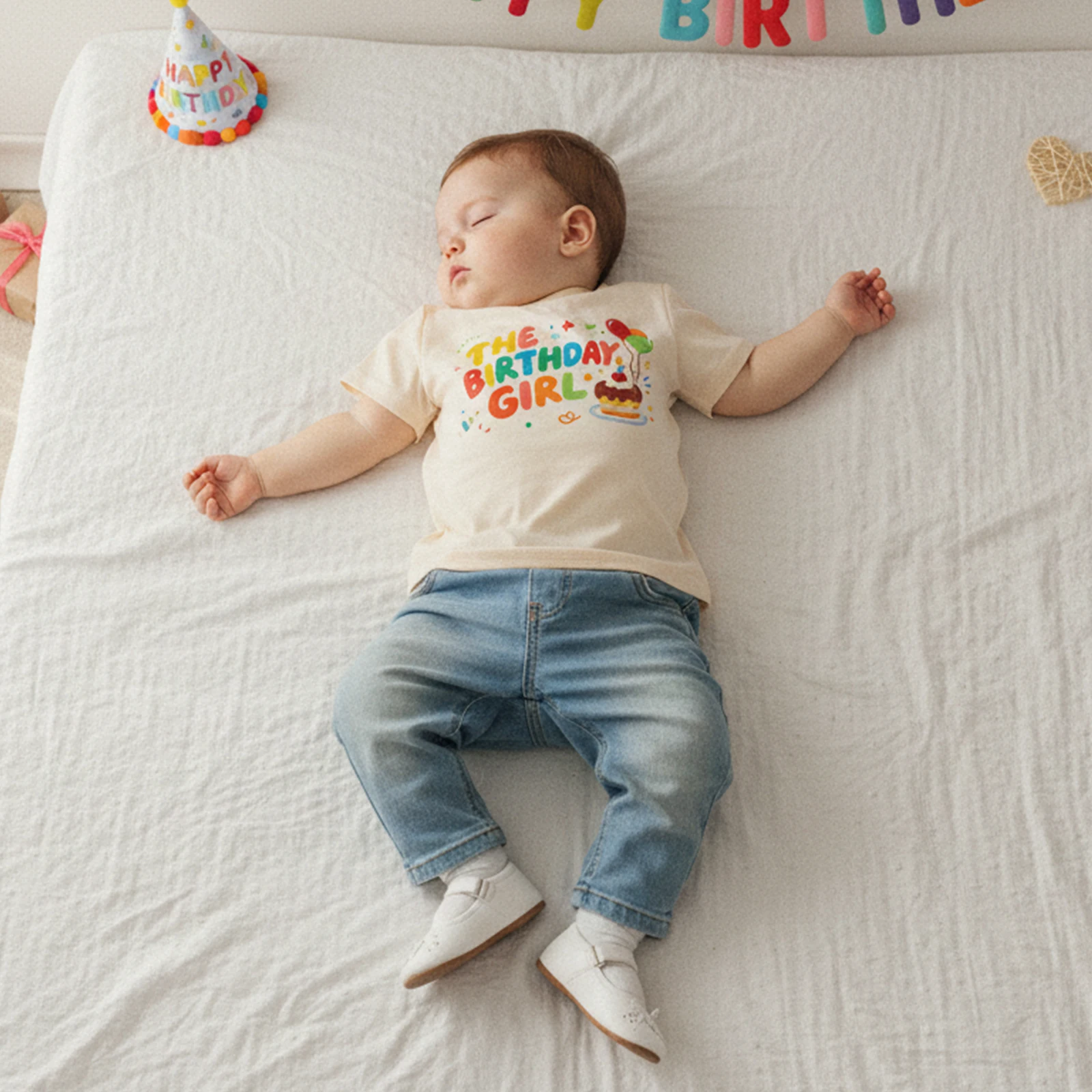 Birthday Tshirts for Kid Boy Girl Letter Cake Balloon Print Short Sleeve Round Neck Casual Tops