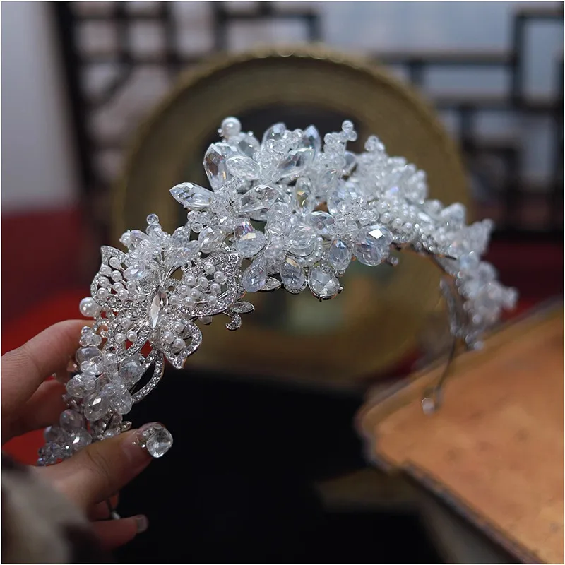 CC Crowns for Wedding Women Accessories Bridal Headbands Engagement Hairwear Imitation Pearl Bow-knot Shape Pageant Diadem AN404