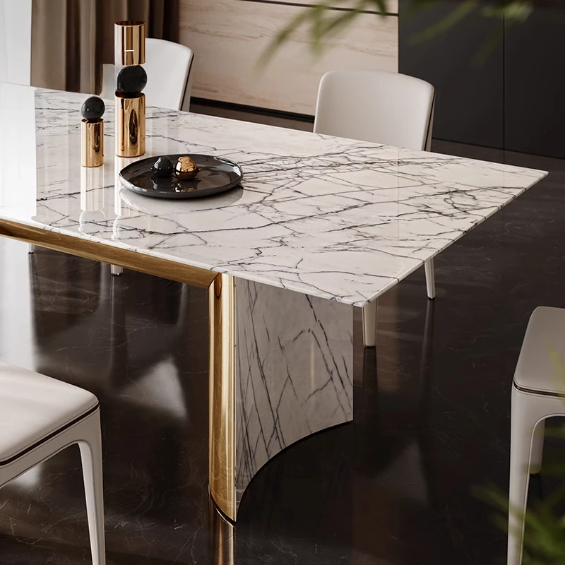 High-end luxury stone dining table Light luxury natural marble dining table Villa dining table