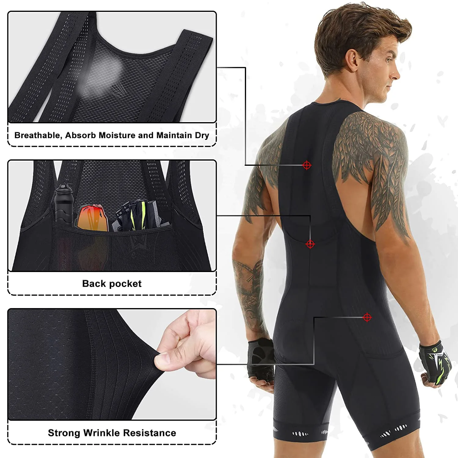 X-Tiger Cycling Bib Shorts With Pocket UPF 50+ Men's Bike Shorts Quick-dry Polyester Competitive Edition Series Bib Shorts