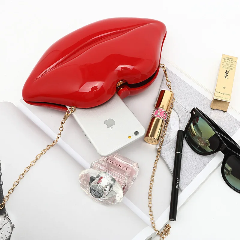 Women\'s Shoulder Bags Clutch Evening Bag Female Lady\'s Handbag New Sexy Red Lips Acrylic Small Designer Luxury  Crossbody Bag