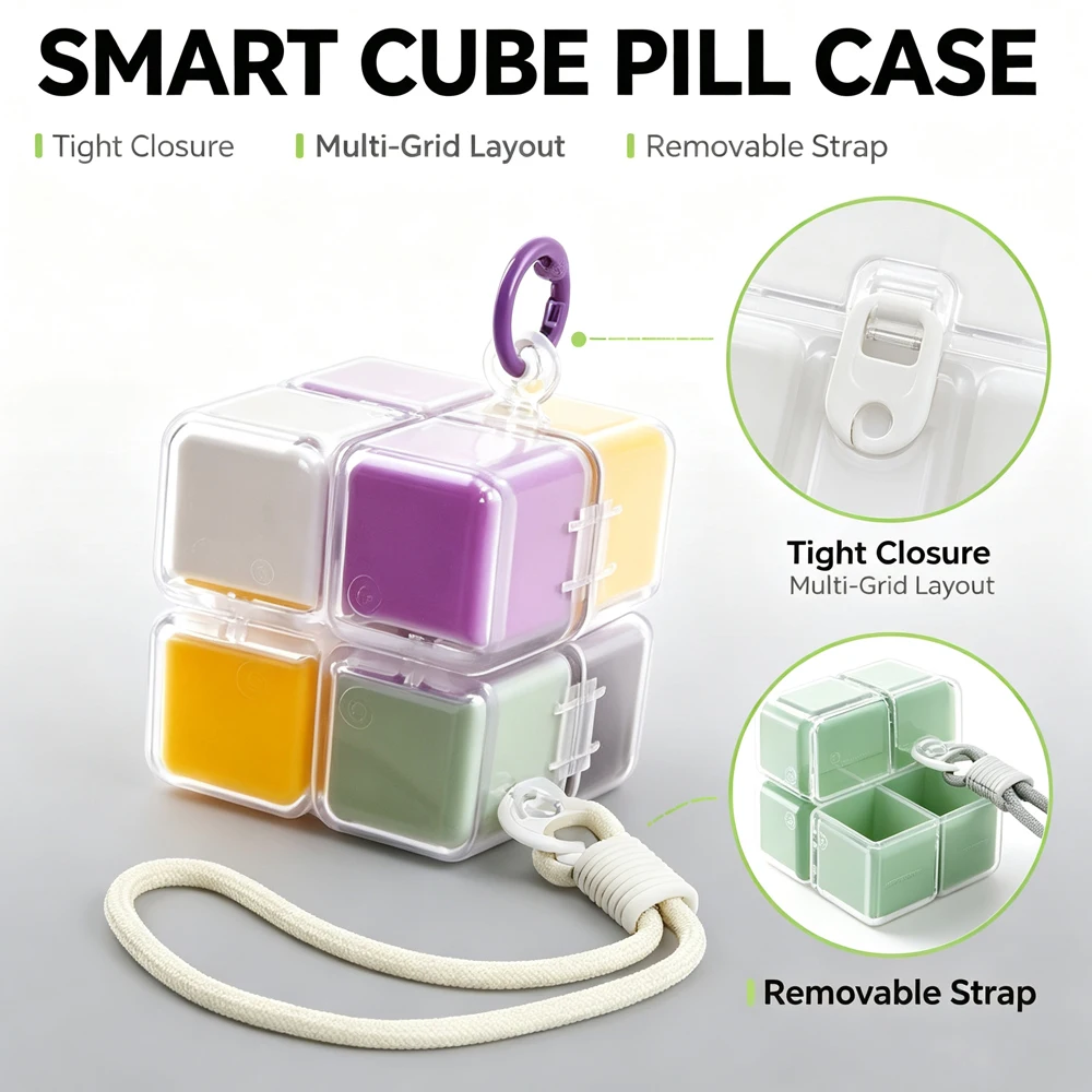 1PCS Weekly Pill Box with 8 Compartments - Waterproof Daily Vitamin Organizer,Small Medicine Container for Pocket,Purse & Travel