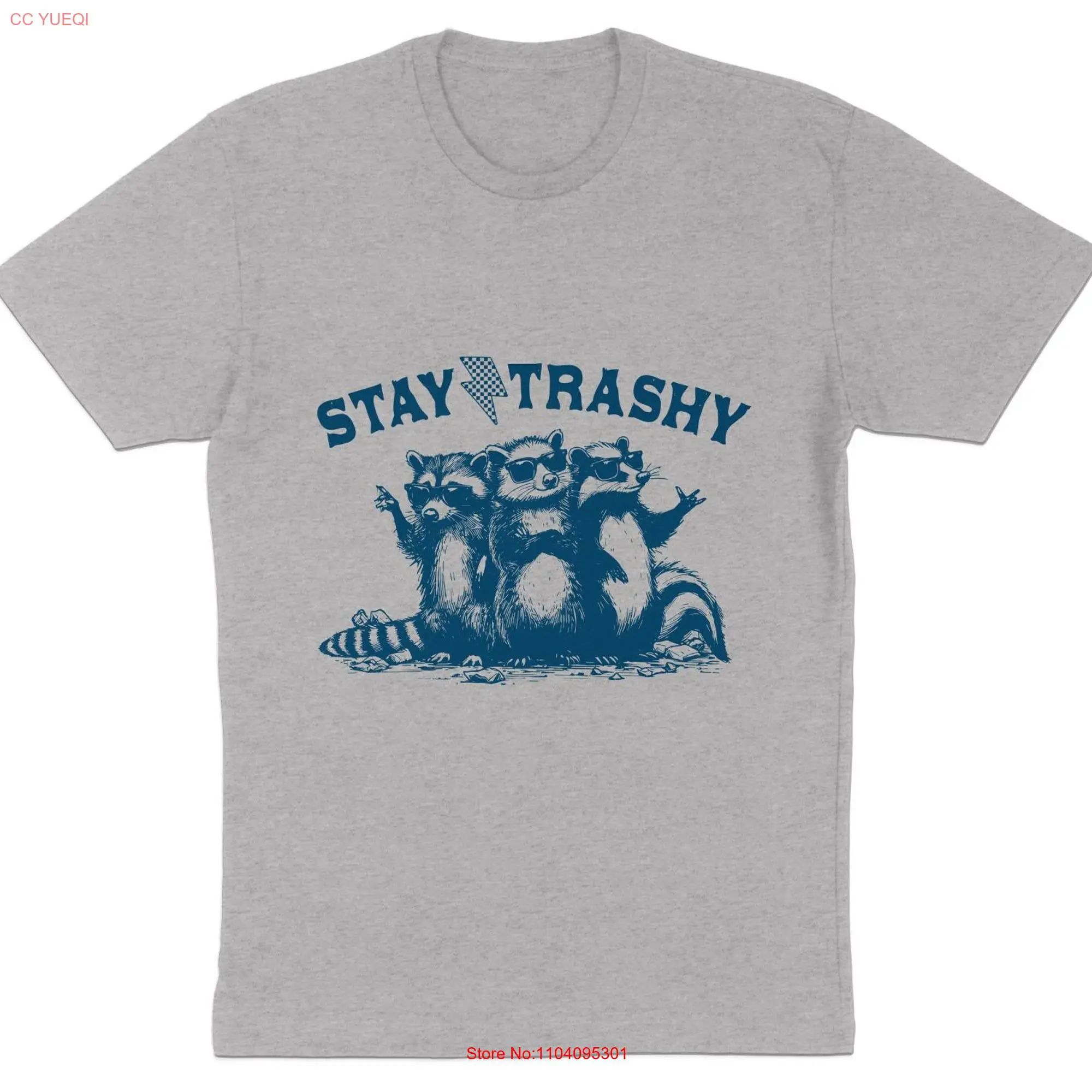 Funny Stay Trashy Raccoon T Shirt Cool Animal Design Trendy Retro Humor long or short sleeves