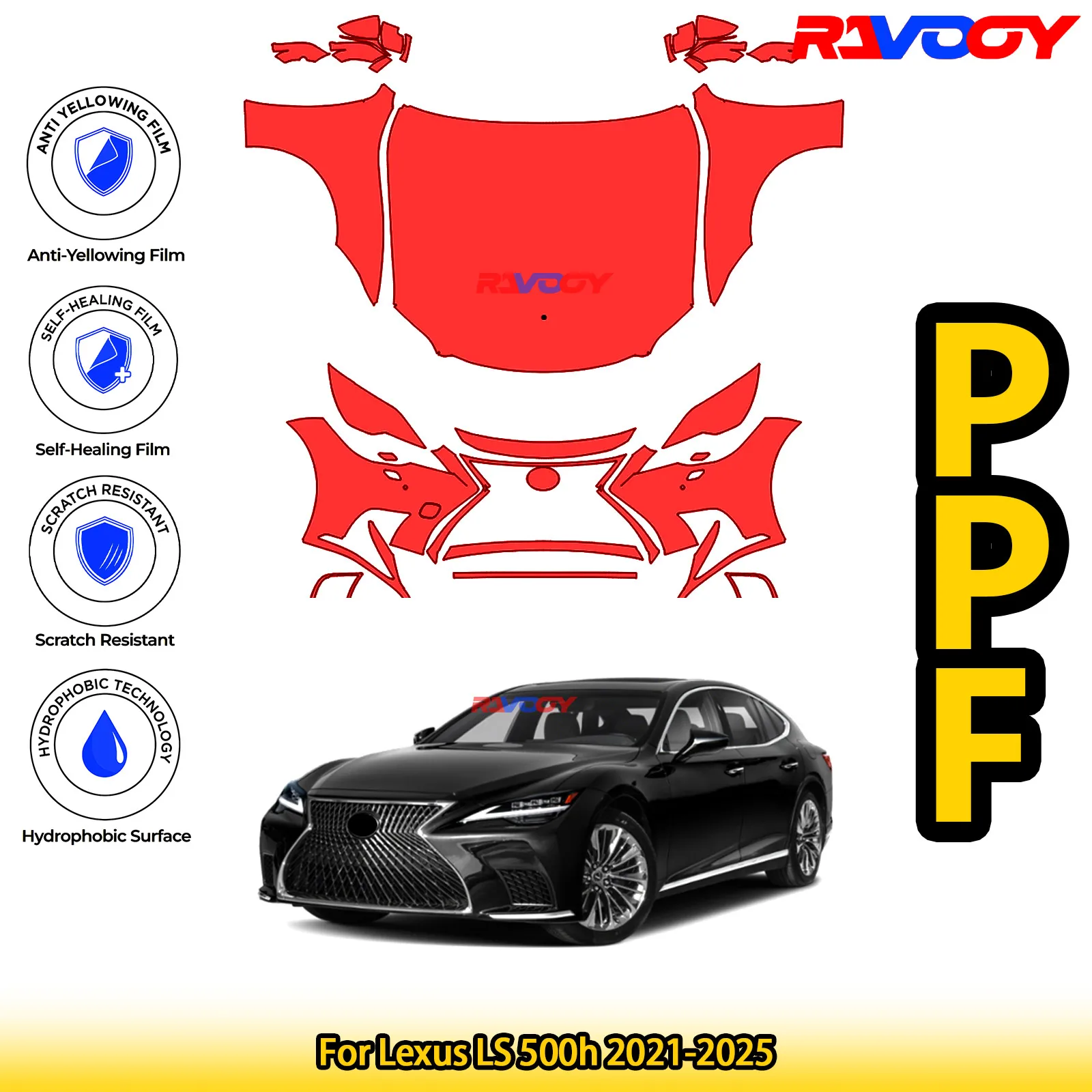 

For Lexus LS 500h 2021-2025 Glossy Matte Black Precut front PPF Kit Paint Protection Film