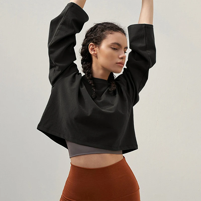 100% Cotton Women's Long Sleeve Top 2026 Newly Spring Summer Casual Solid Oversized T-Shirt Women's Clothing
